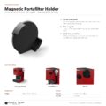 Datenblatt des magnetischen Siebträgerhalters mit Magneten, Größe und Passform an der Maschine