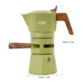 Grüner Espressokocher in Seitenansicht mit Maßlinien: 250 mm (9,84 in) hoch, 104 mm (4,09 in) Bodendurchmesser