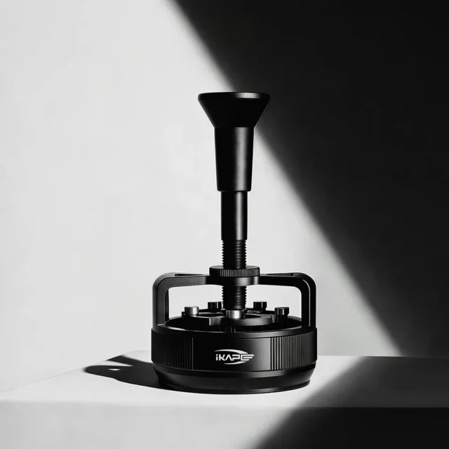 IKAPE Planetary WDT Tool, gefedert, in Mattschwarz, aufrecht in einem schrägen Lichtstreifen