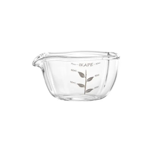 IKAPE Espresso Messglas Petal aus klarem Glas, mit Blätterzweig und Skalenstrichen bis Max 80 ml