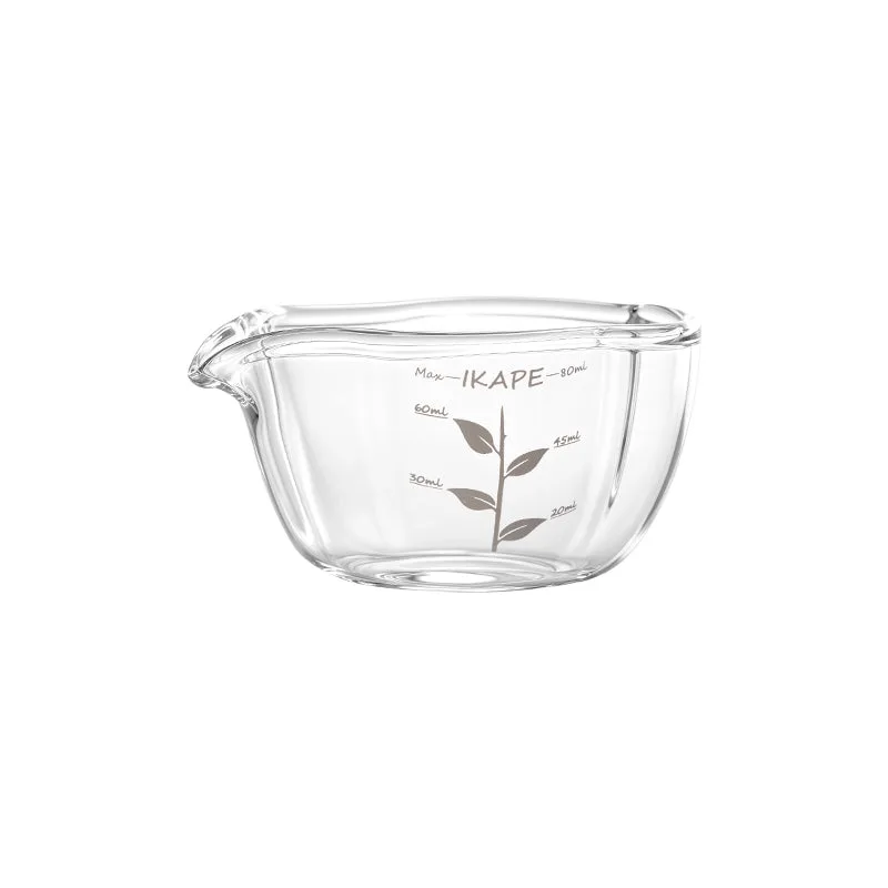 IKAPE Espresso Messglas Petal aus klarem Glas, mit Blätterzweig und Skalenstrichen bis Max 80 ml