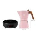 Schwarze IKAPE Keramikkochplatte mit dem rosa Espressokocher der Set-Version, Maßzeichnung des Kochers