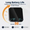Display der schwarzen V3 Waage mit 0:00 und 0,0 g, Symbole für Ruhemodus, Präzision und Laden über USB-C