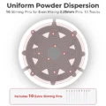 Diagramm der Nadelplatte von unten, die Nadelpositionen auf roten konzentrischen Bahnen markiert