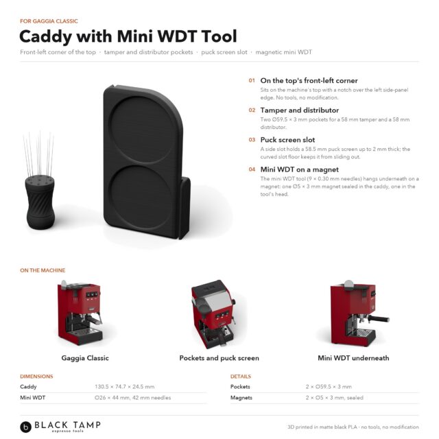 Organizer met mini WDT-tool voor Gaggia Classic – productblad