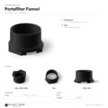 Produktdatenblatt des Ninja Luxe Café Dosiertrichters mit Ansichten und Maßen, 73,8 × 67,5 × 40 mm