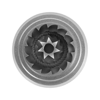 Draufsicht auf das Kegelmahlwerk mit 38 mm, ein siebenzackiger Stern in der Mitte des inneren Kegels