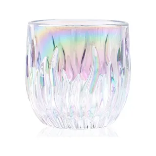 Glas Regenbogen (hell) auf Weiß, klar mit schillerndem Glanz über dem flammenförmigen Relief