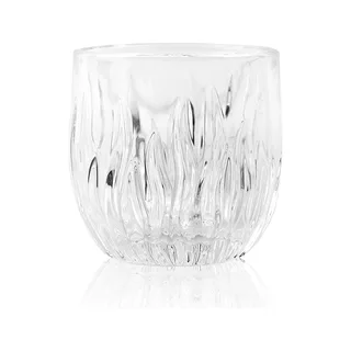 Transparentes Glas auf Weiß, klares Borosilikat mit flammenförmigen Rippen