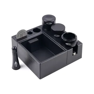 IKAPE Barista Set mit Abklopfbehälter zur Puck-Vorbereitung, schwarzes ABS: Palm-Tamper, Distributor, Trichter, Puck Screen