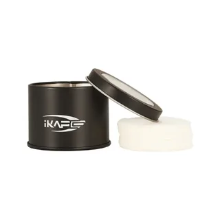 IKAPE Espresso Papierfilter 58 mm, 51 mm oder 53,5 mm: weiße Scheiben gestapelt neben einer offenen schwarzen Dose mit IKAPE