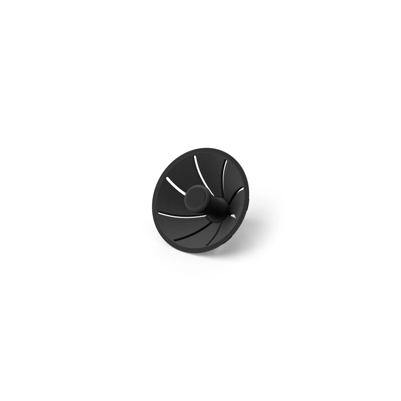 Negotiator per filtri Black Tamp per UFO Dripper, cono nero opaco con fessure visto di tre quarti