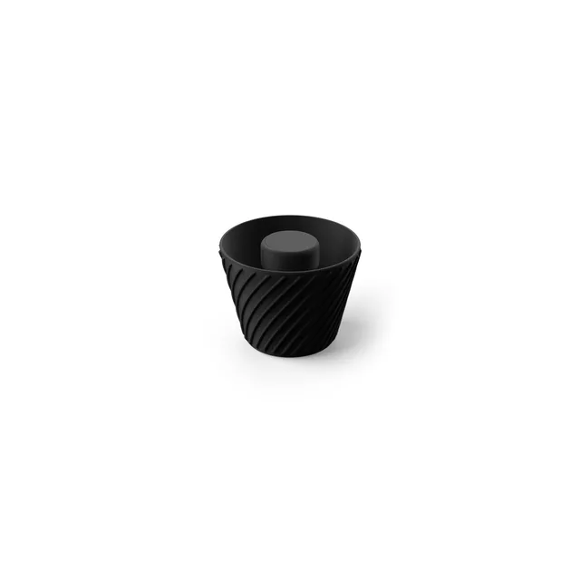 Black Tamp Filter-Negotiator für xBloom Studio Omni Dripper 2, schwarzer Becher mit Spiralrippen in der Dreiviertelansicht