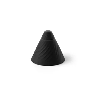 Orea negotiator assembled and turned upside down, a black cone with spiral grooves and a tip on top