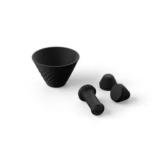 All four parts of the Orea filter negotiator in black PLA: funnel, handle and two tips