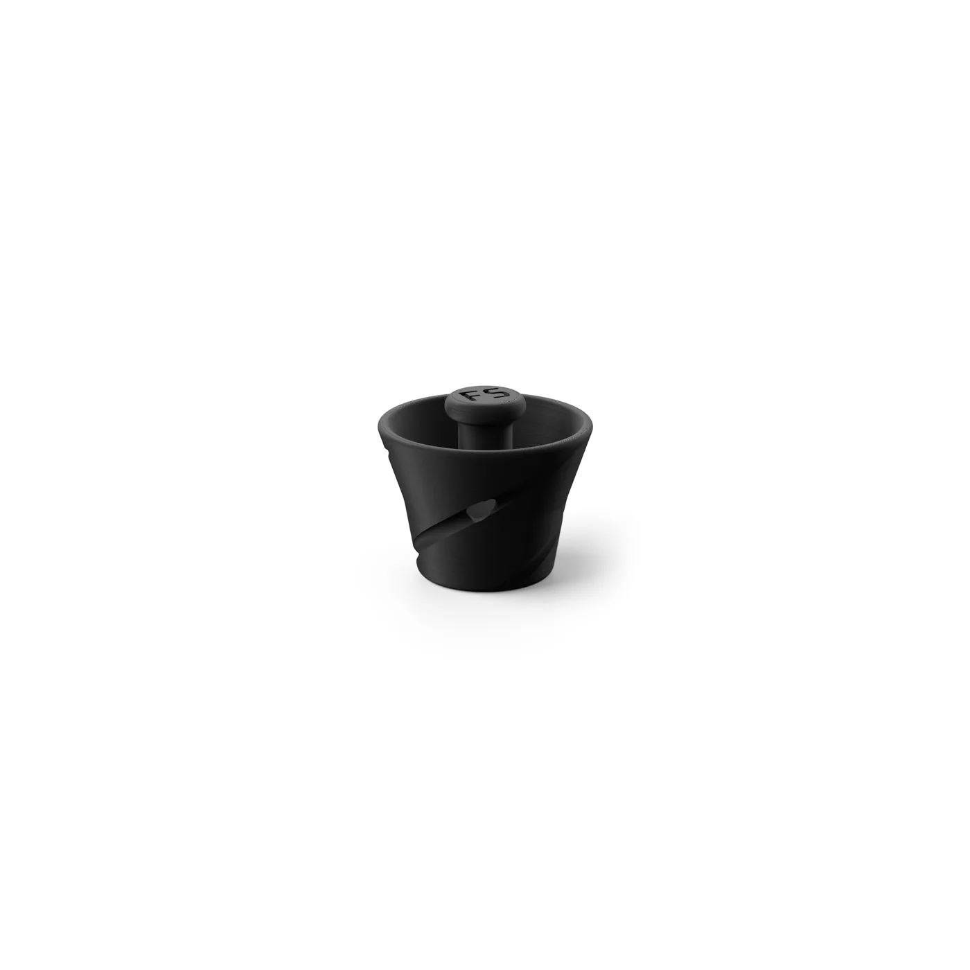 Negotiator per filtri Black Tamp per Fellow Stagg X, corpo conico nero con pomello FS, di tre quarti