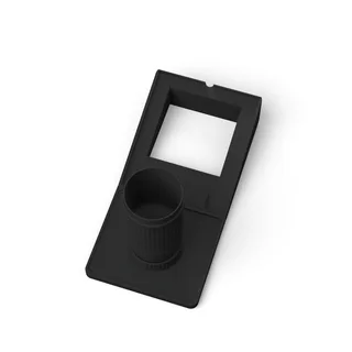 Neigungsständer-Set von oben, mit dem offenen Sitz für den Boden der Mühle, der Auffangschale und dem Dosierbecher