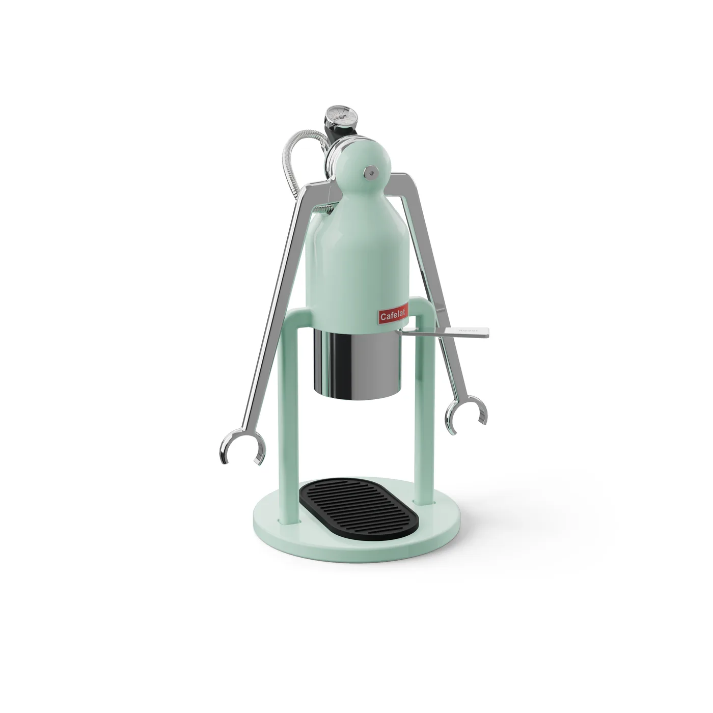 Manometerhalterung für Cafelat Robot, hält das Manometer oben auf einem mint Robot, auf Weiß
