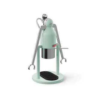 Cafelat Robot mit dem Manometer in der Halterung, Dreiviertelansicht auf Weiß