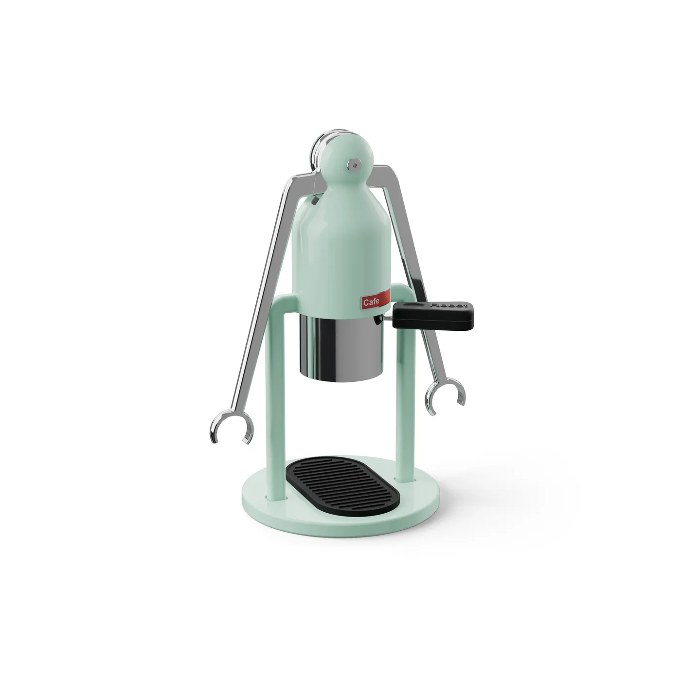 Siebträgergriff-Abdeckung für Cafelat Robot am Siebträger in einem mint Robot, auf Weiß