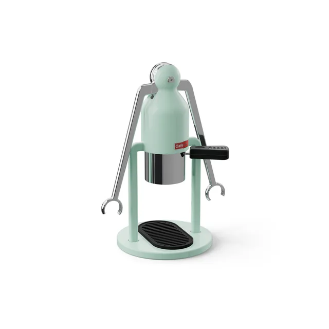 Siebträgergriff-Abdeckung für Cafelat Robot am Siebträger in einem mint Robot, auf Weiß