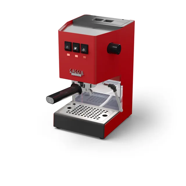 LED-Beleuchtungsset für Gaggia Classic beleuchtet den Wassertank einer roten Gaggia Classic, auf Weiß