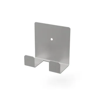 Einzelner Edelstahl-Wandhalter allein, Rückwand mit einem Loch und zwei vorderen Laschen, auf Weiß