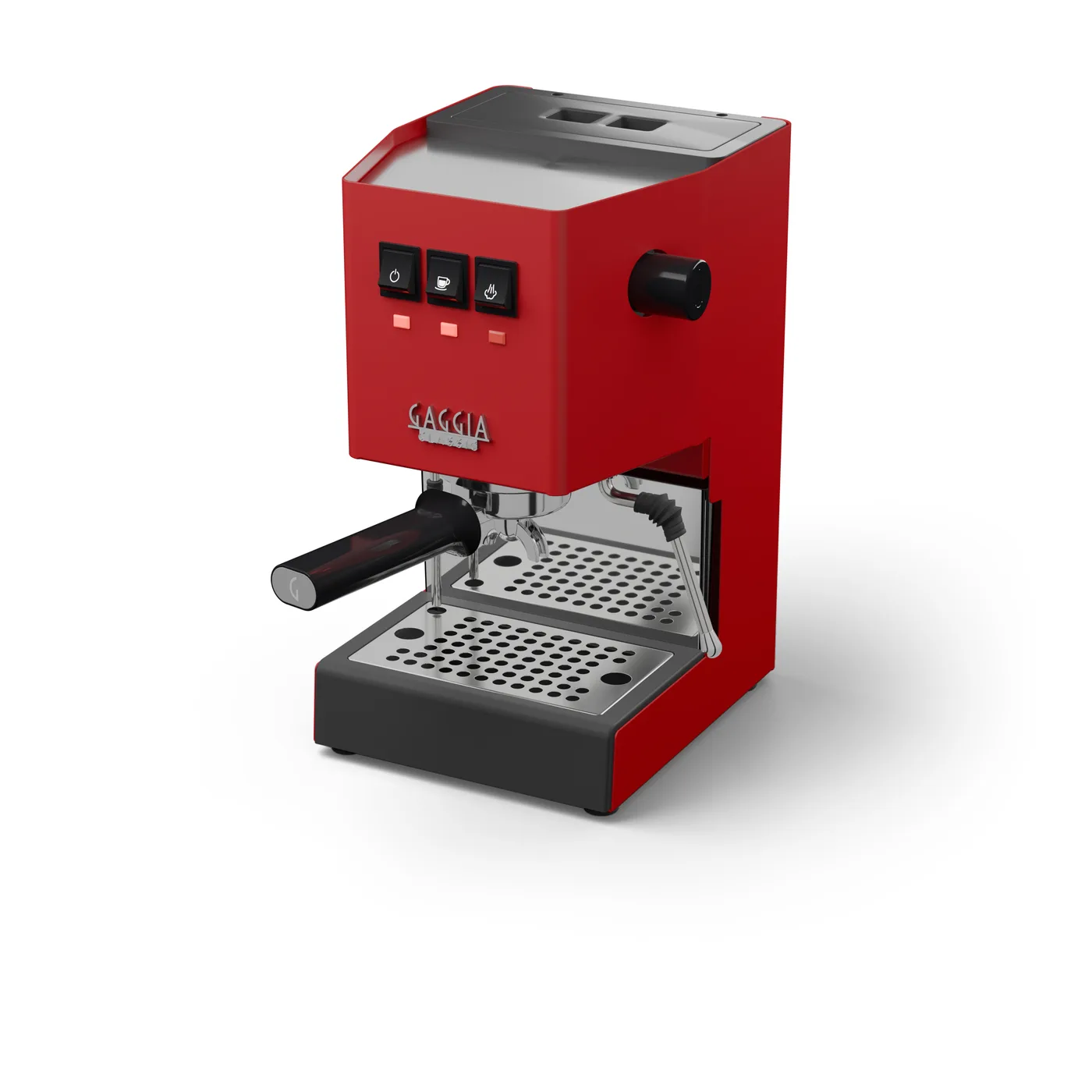 Wassertankspiegel für Gaggia Classic an einer roten Gaggia Classic, Dreiviertelansicht auf Weiß