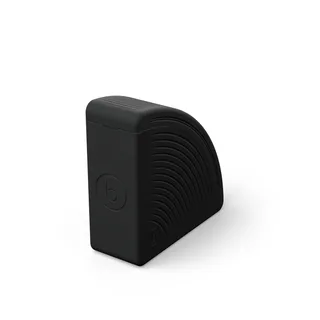 Koffiefilter-box – achterkant met het verborgen scharnier en het logo, op wit