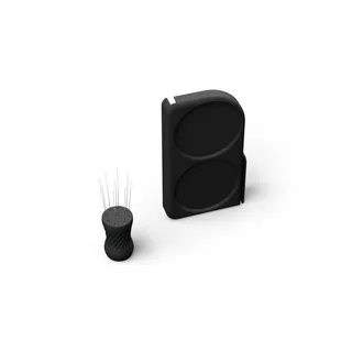 Ablage mit Mini-WDT-Tool für Gaggia Classic – Ablage und Mini-WDT-Tool, von oben gesehen, auf Weiß