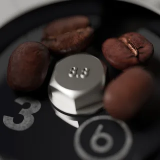 Discos de Control de Flujo para Niche Zero – primer plano del disco 3 con granos de café, en una cocina
