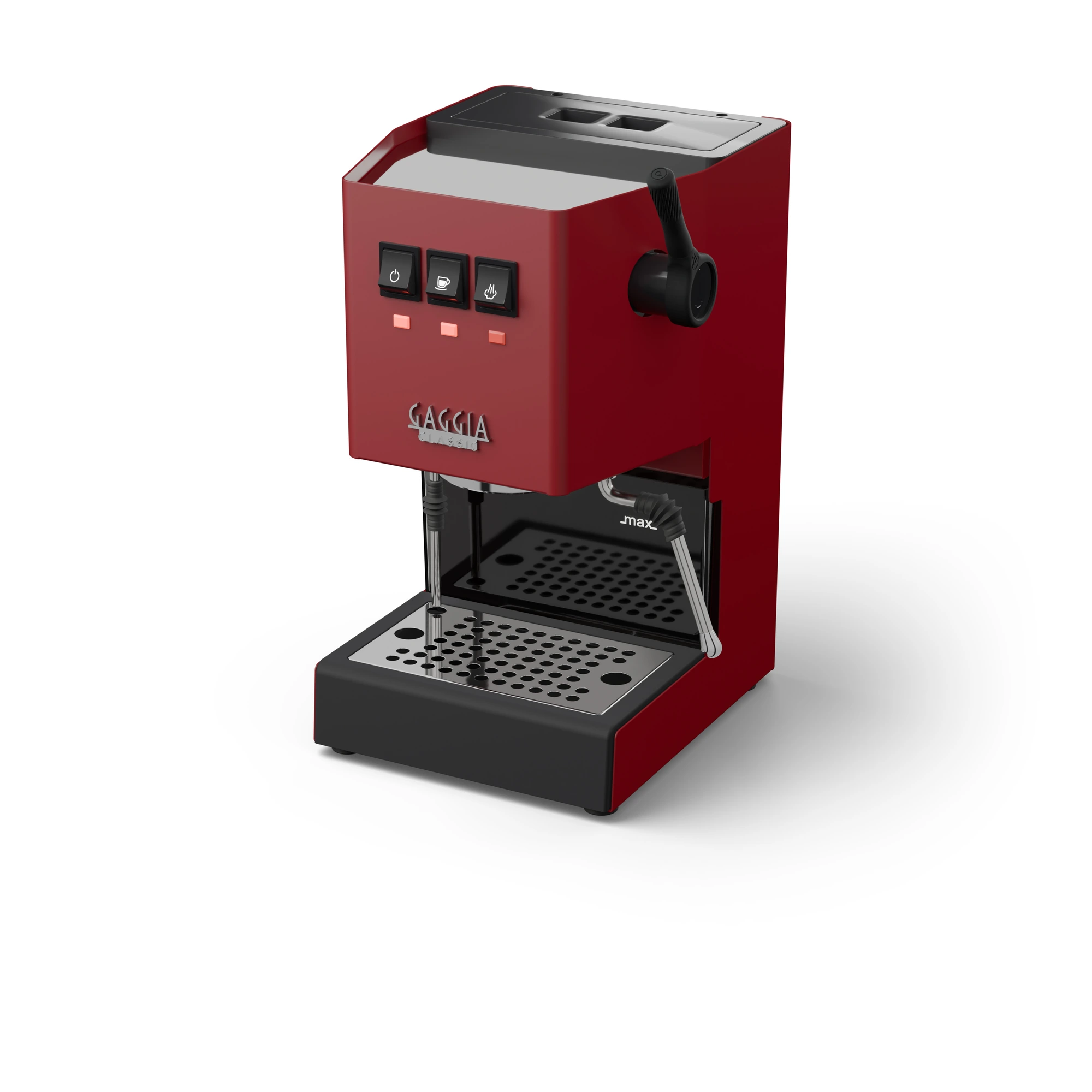 Dźwignia Pary do Gaggia Classic – założona na pokrętło pary czerwonej Gaggia Classic Pro, na białym tle