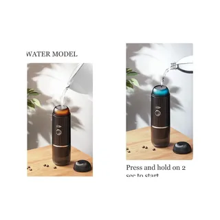 Zwei Fotos vom Befüllen der Maschine, heißes Wasser aus einem Kessel, kaltes aus einer Flasche, für ihre zwei Modi