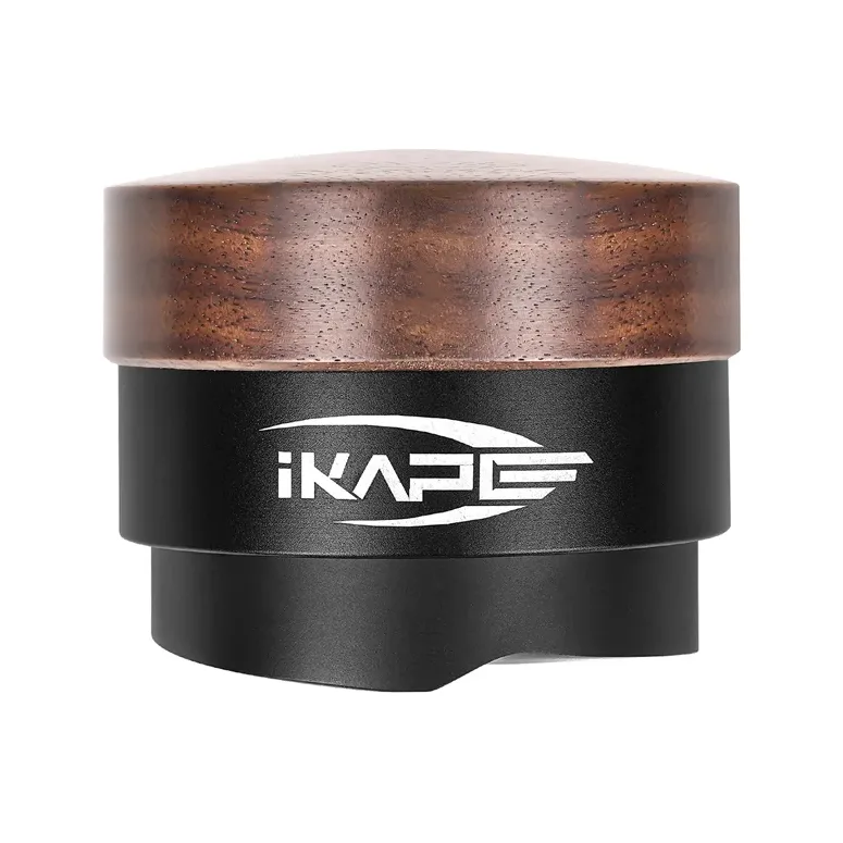 IKAPE Leveler Espresso Holz, ein Schwerkraft-Distributor mit Holzkopf und schwarzem Körper, für 58 mm sowie in 51 und 53,3 mm