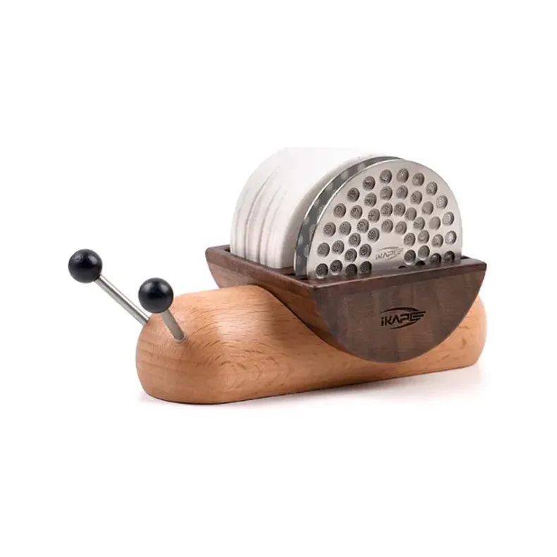 IKAPE Snail Puck Screen Halter aus Nussbaum und Buche, auch für 58-mm-Papierfilter, hält Filter und Puck Screen aufrecht